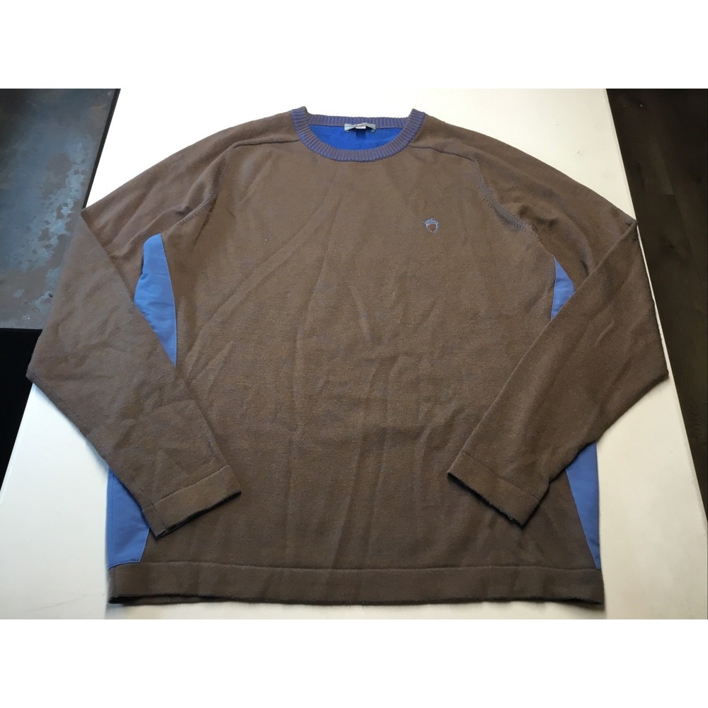 Peter Millar Warmth Brown & Blue Italian Merino Wool Crewneck Sweater Sz Large